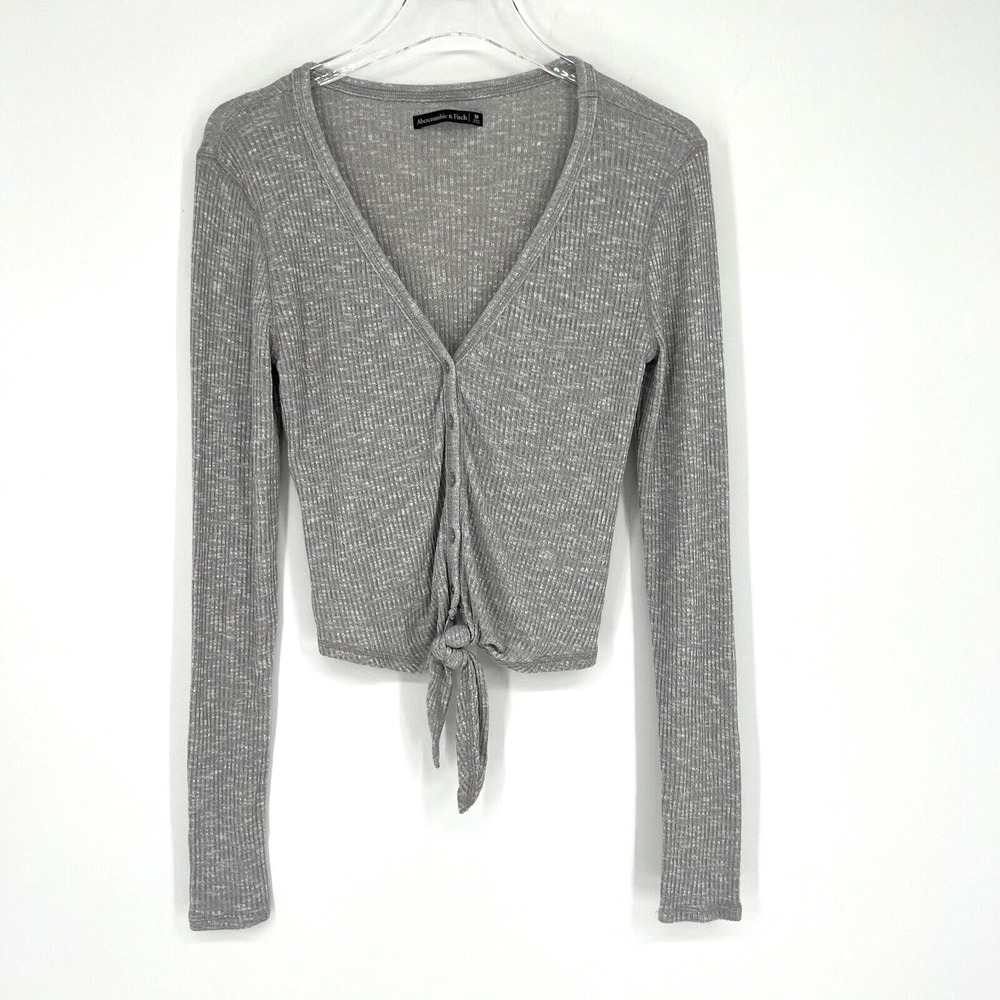 Abercrombie and Fitch Top Womens M Ribbed Gray Cropped Long Sleeve Basic Capsule